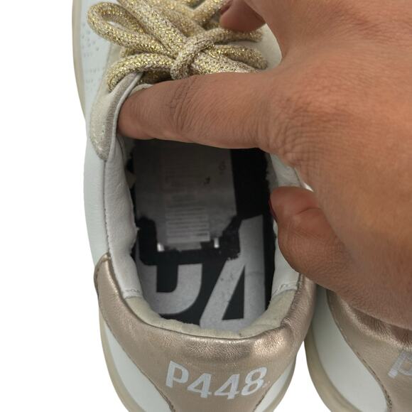 P448 White Gold Glitter Laces Platform Thea Sneakers Womens 37 EU - Picture 11 of 13